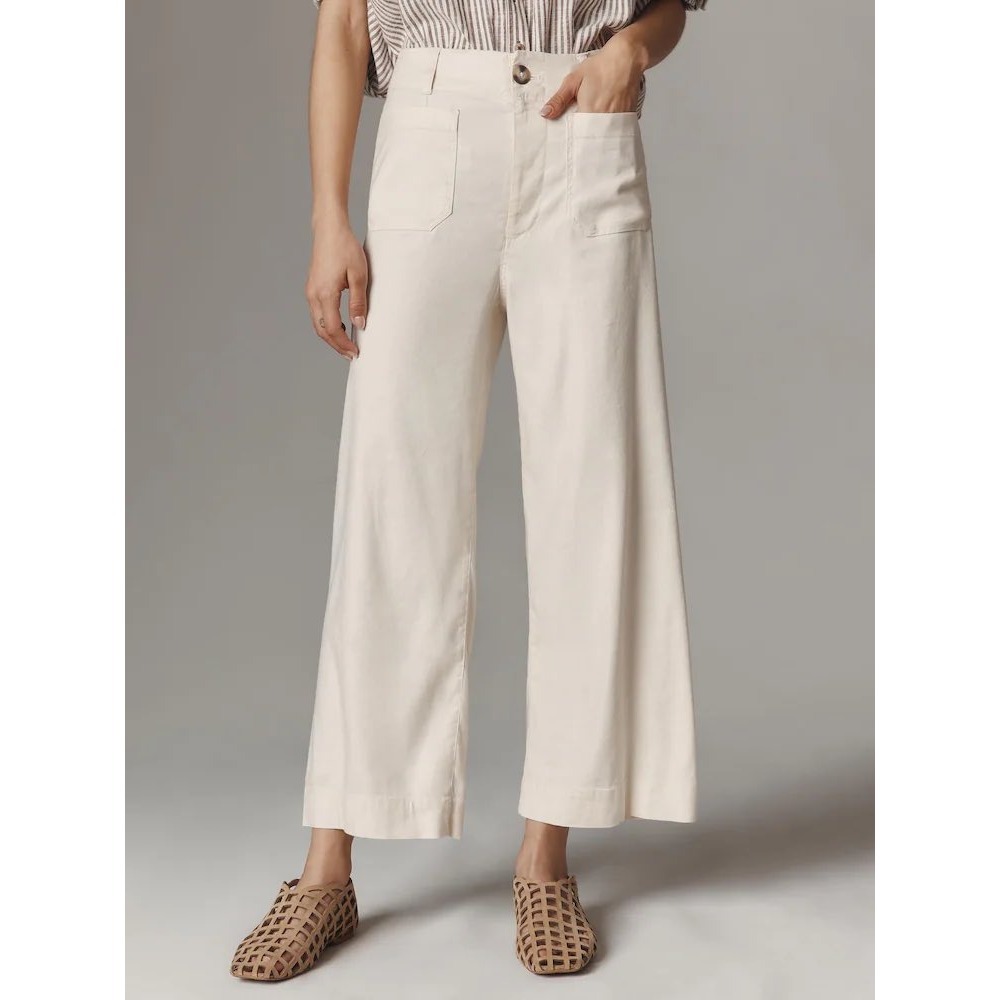 Maeve The Colette Cotton Pants White Wide Leg Crop High Rise Office Womens 31